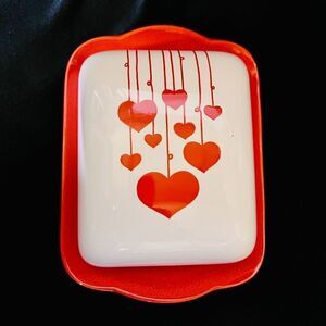 RARE Waechtersbach White Red Heart Hanging Hearts Butter Dish Valentine HTF NICE